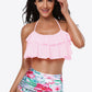 Two-Tone Ruffled Halter Neck Two-Piece Swimsuit