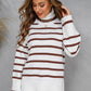 Striped Side Slit Turtleneck Sweater