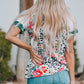 Floral Leopard Short Raglan Sleeve T-Shirt