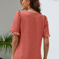 Frill Trim Puff Sleeve Square Neck Blouse
