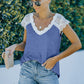 Scalloped Spliced Lace V-Neck Top