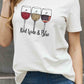 Simply Love Full Size RED WINE & BLUE Graphic Cotton Tee