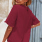 Swiss Dot Flounce Sleeve Round Neck Blouse