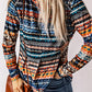 Patterned Drawstring Detail Cowl Neck Hoodie