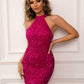 Sequined Round Neck Sleeveless Bodycon Dress