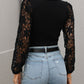 Lace Sleeve Round Neck Ribbed Top