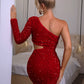 Sequin Cutout One-Shoulder Mini Dress