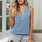 Ribbed Buttoned V-neck Tank