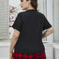 Plus Size Round Neck Tee Shirt and Plaid Shorts Lounge Set