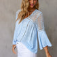 Flare Sleeve Spliced Lace V-Neck Shirt