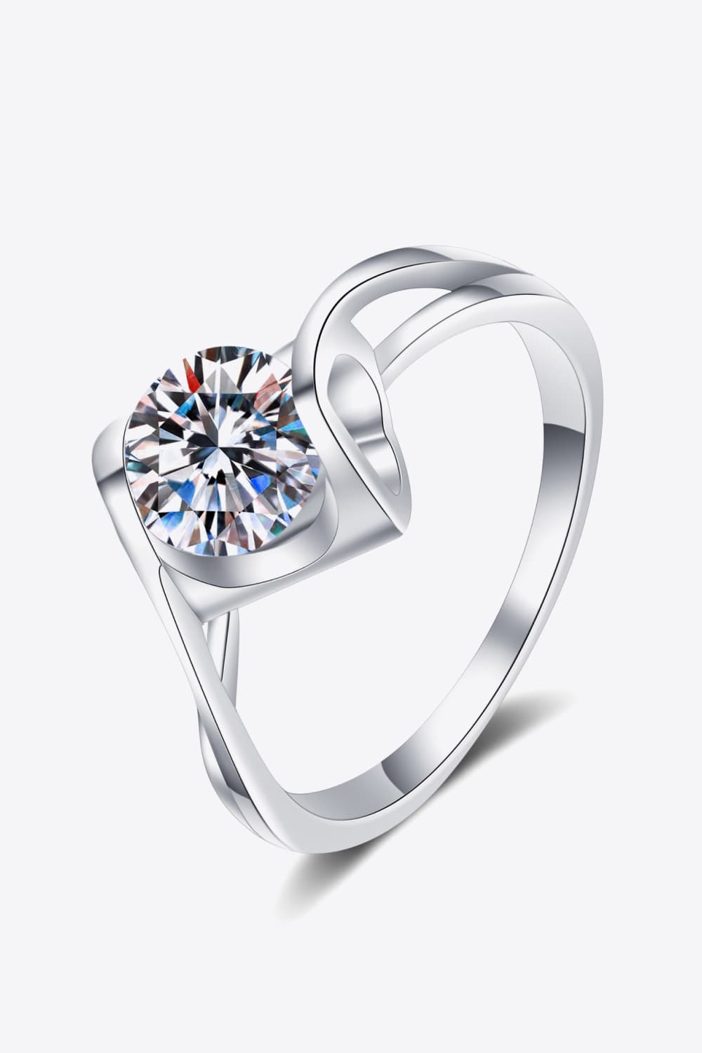 1 Carat Moissanite Rhodium-Plated Solitaire Ring