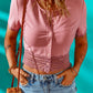 Spliced Lace Button Front Cropped Top