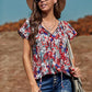 Floral Flutter Sleeve Tie-Neck Blouse