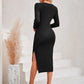 Lace-Up Long Sleeve Slit Dress
