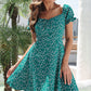 Ditsy Floral Tie Front Flounce Sleeve Dress