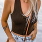 Button Front Rib-Knit Cropped Knit Tank