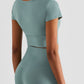 Notched Neck Short Sleeve Cropped Sports Top