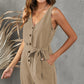 Tie-Waist Buttoned Plunge Sleeveless Romper