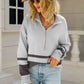 Two-Tone Long Sleeve Zip-Up Knit Top