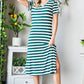 Striped V-Neck Short Sleeve Side Slit Dress