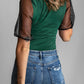 Spliced Mesh Puff Sleeve Blouse