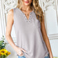 Curved Hem Notched Neck Pocket Tank