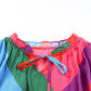 Multicolored Tie-Waist Pleated Balloon Sleeve Dress