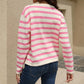 Striped Button Down Round Neck Cardigan
