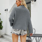Rib-Knit Dropped Shoulder Mock Neck Sweater