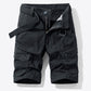 Button and Zip Closure Belted Cargo Shorts