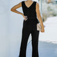 V-Neck Tie Waist Sleeveless Jumpsuit