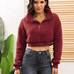 Half Zipper Turn-Down Collar Plush Crop Sweatshirt