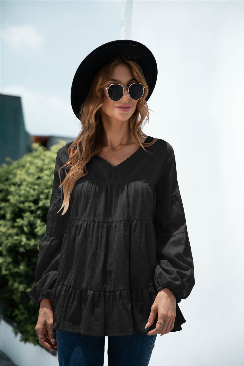 Balloon Sleeve Smock Top