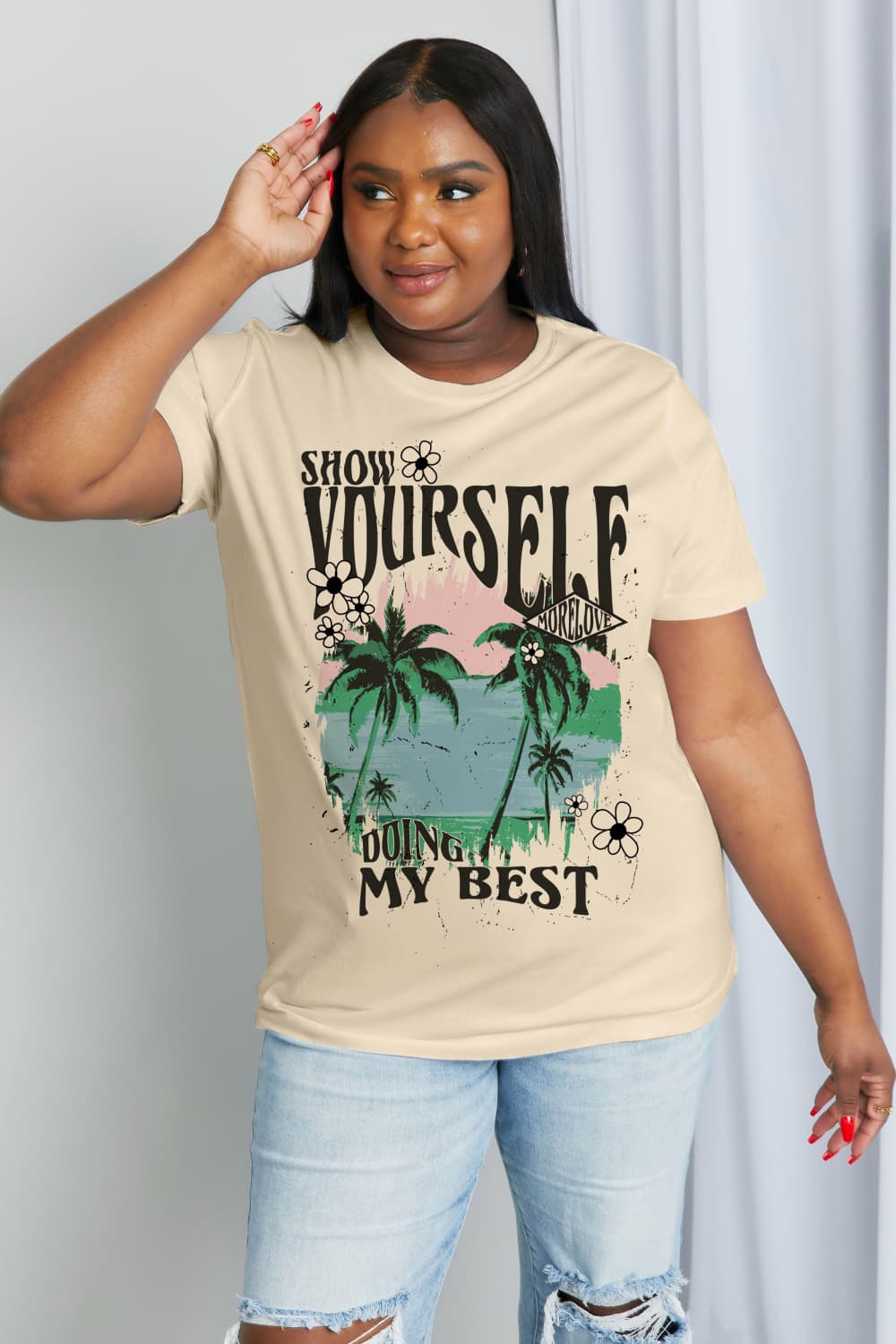 Simply Love Full Size SHOW YOURSELF DOING MY BEST Graphic Cotton Tee