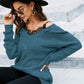 Spliced Lace Cold-Shoulder Tunic Sweater