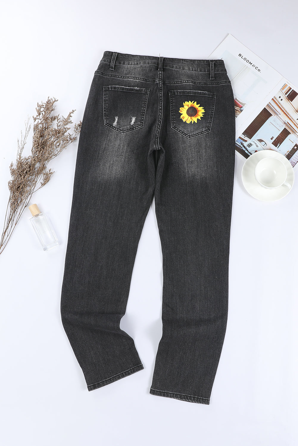 Sunflower Leopard Patchwork Distressed Jeans