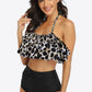Two-Tone Ruffled Halter Neck Two-Piece Swimsuit