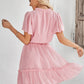 Frill Trim Tie Neck Flutter Sleeve Dress