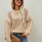 Mixed Knit Fringe Detail Round Neck Sweater