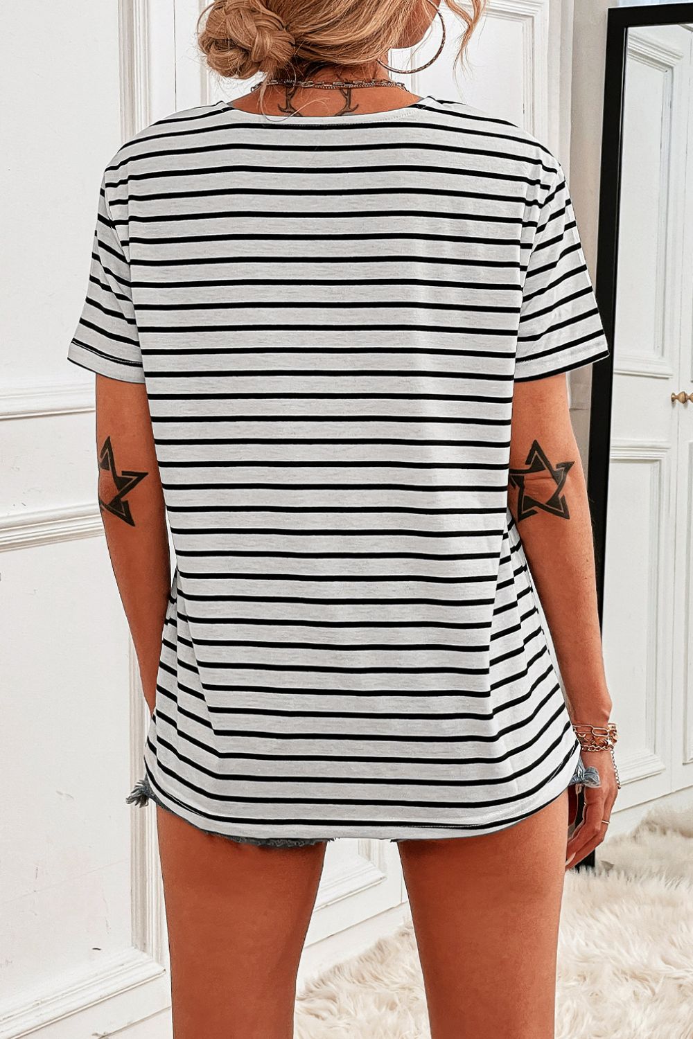 Striped Quarter Button Tee Shirt