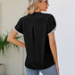 Pom-Pom Trim Petal Sleeve Notched Neck Top