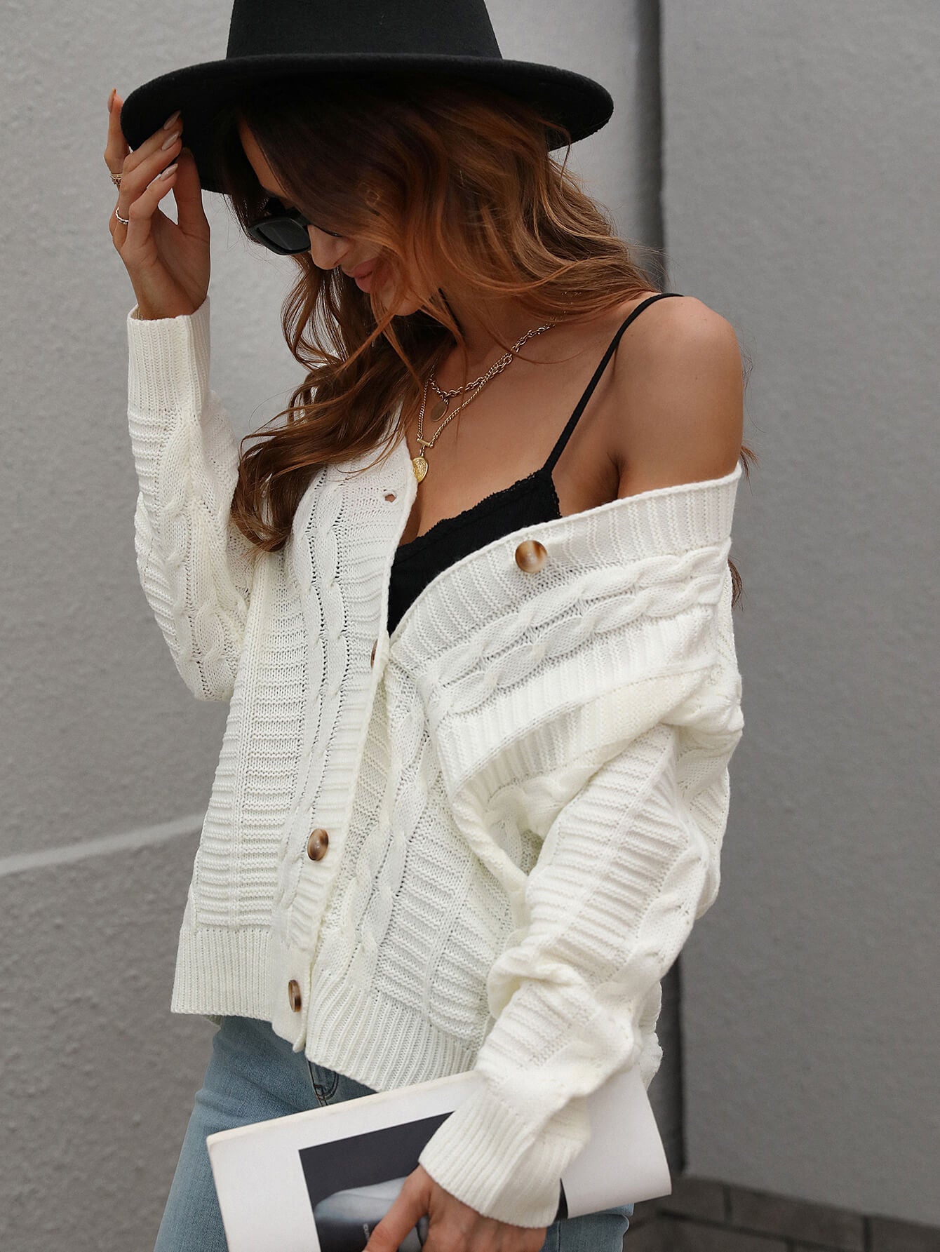 Cable-Knit Button Front Cardigan