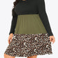 Plus Size Leopard Color Block Long Sleeve Dress