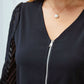 Half-Zip Smocked Balloon Sleeve Blouse