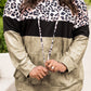 Plus Size Leopard Print Color Block Hoodie with Kangaroo Pocket