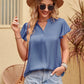 Flutter Sleeve Notched Neck Satin Blouse