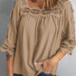 Crochet Openwork Three-Quarter Sleeve Blouse