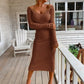 Ribbed V-Neck Midi Sweater Dress