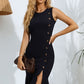 Decorative Button Split Ribbed Sleeveless Knit Dress