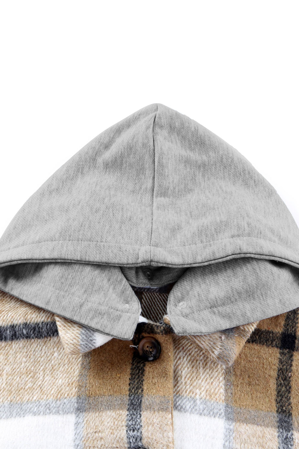 Plaid Button Front Brushed Hooded Jacket